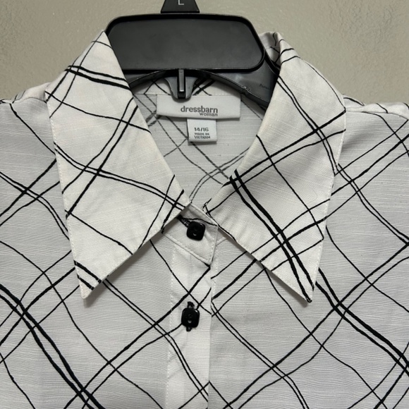 Dressbarn Womens Button Up Shirt 14/16 White Black Tank Top Shoulder Pads Casual - Picture 3 of 11